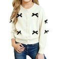 thumbnail image 1 of Abcomgle Girls Bow Cardigan Sweater Long Sleeve Crewneck Sweater Cardigan for Girls Cute Button Down Knit Sweater for Girls,12-13Years,White, 1 of 4