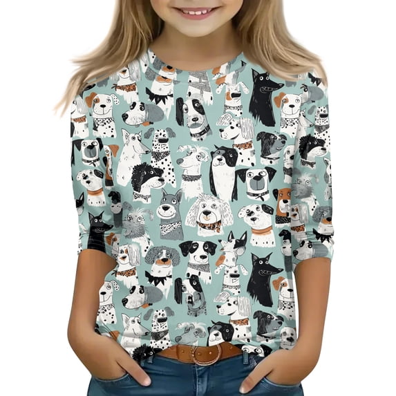 Abcomgle Girls Casual Tshirts Crewneck Panda Graphic Tshirt 3/4 Sleeve Girls Shirts Summer Casual Cotton Tee Tops Girls
