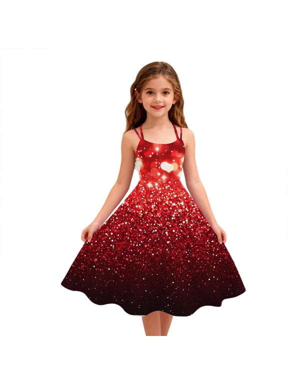 Girls Christmas Dresses 7-8 Funny Glitter Snowflake Midi Dress for Girls Cute Spaghetti Straps A-Line Dress Clothes for Girls Sleeveless Holiday Swing Dress Outfits