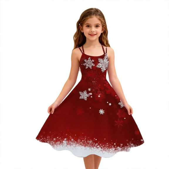 Abcomgle Girls Christmas Dresses Size 10-12 Funny Snowflake Print Cami Dresses for Girls Cute Spaghetti Straps A-Line Dresses for Girls Sleeveless Casual Swing Dresses