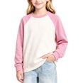thumbnail image 1 of Abcomgle Girls Crewneck Sweatshirt Cute Colorblock Raglan Long Sleeve Girls Pullover Sweatshirt Sweaters for Teen Girls Casual Winter Clothing for Teen Girls, 1 of 5