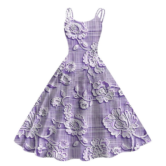 Abcomgle Girls Dresses 10-12 Casual A-Line Sleeveless Camisole Dresses Spaghetti Strap Basic Vintage Floral Print Swing Sundresses for 4-14t Kids,Purple Pink,5-6Years