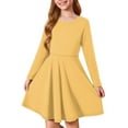 thumbnail image 1 of Abcomgle Girls Dresses Size 10-12 Casual A-Line Long Sleeve Girls T-Shirt Dresses Solid Crew Neck Girls Skater Dress Basic Swing Skirt for 4-14t Kids 4-5 Years,Yellow, 1 of 5