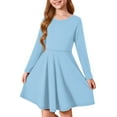 thumbnail image 1 of Abcomgle Girls Dresses Size 10-12 Casual A-Line Long Sleeve Tshirt Dress Solid Crew Neck Girls Skater Dress Flare Swing Dresses for 4-14t Kids 5-6 Years,Light Blue, 1 of 5