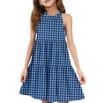 thumbnail image 1 of Abcomgle Girls Dresses Size 10-12 Casual Halter Neck Sleeveless Midi Dress Plaid A-line Sundresses Swing Dresses 11-12 Years,Royal Blue, 1 of 6