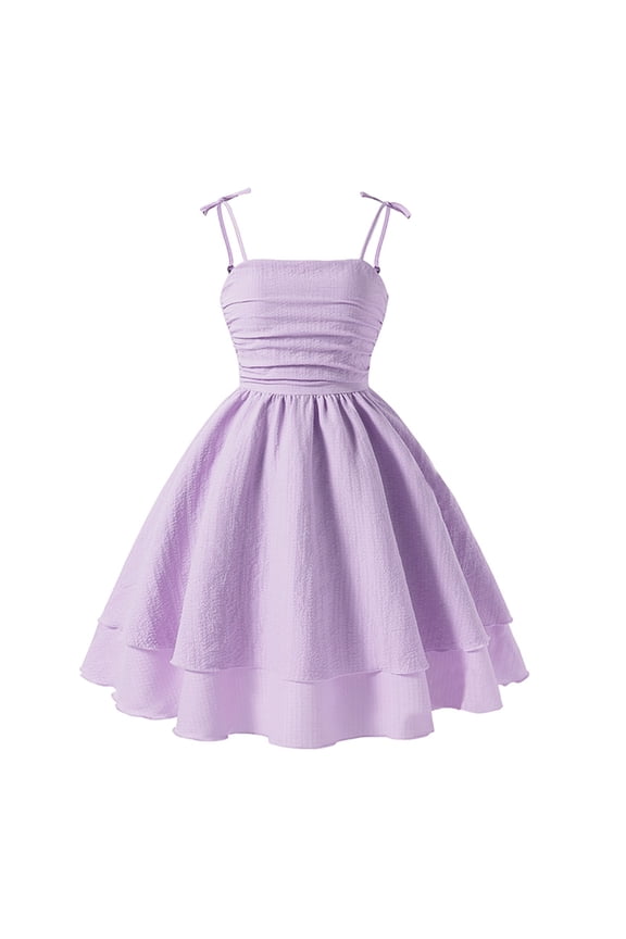 Girls Dresses Size 10-12 Ruched Smocked Back Layered Midi Dresses Adjustable Spaghetti Strap Tie Shoulder Cami Dress Girls Summer Cute a Line Swing Girls Boho Dress 9-10 Years,Light Purple