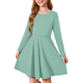 thumbnail image 1 of Abcomgle Girls Beach Dress Casual A-Line Long Sleeve Tshirt Dress Solid Crew Neck Girls Skater Dress Swing Basic Dresses for 4-14t Kids 4-5 Years,Mint Green, 1 of 5
