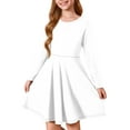 thumbnail image 1 of Abcomgle Girls Fall Dress Size Size 14-16 Casual A-Line Long Sleeve Tshirt Dress Solid Crew Neck Girls Skater Dress Flare Swing Dresses for 4-14t Kids 11-12 Years,White, 1 of 5