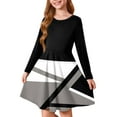 thumbnail image 1 of Abcomgle Girls Fall Dress Size Size 14-16 Casual A-Line Long Sleeve Tshirt Dress Striped Colorblock Crew Neck Girls Skater Dress Beach Swing Skirt for 4-14t Kids 13-14 Years,Light Gray, 1 of 5
