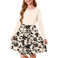 thumbnail image 1 of Abcomgle Girls Fall Dress Size Size 14-16 Casual A-Line Long Sleeve Tshirt Dress Vintage Floral Print Crew Neck Girls Skater Dress Swing Dresses for 4-14t Kids 13-14 Years,Khaki, 1 of 5
