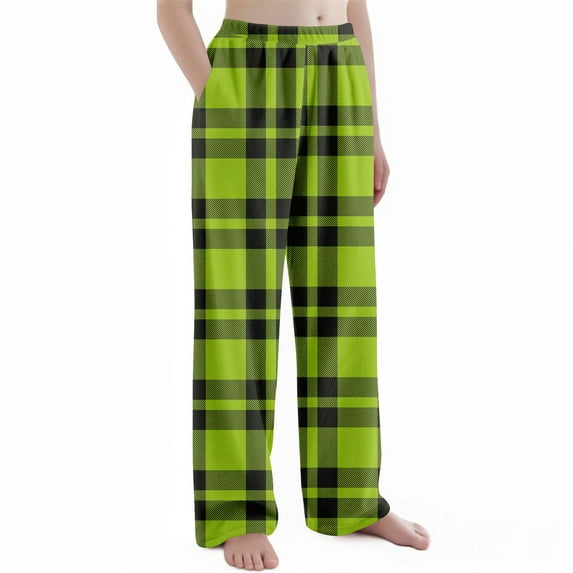Abcomgle Girls Flannel Pajama Pants Size 7-8 Fleece Plaid Boys Pajama Pants Fall Elastic Waist Pj Pants Kids Cute Christmas Sweatpants with Pockets