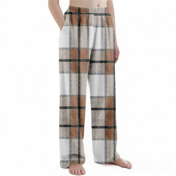 Abcomgle Girls Flannel Pajamas Size 10-12 Fleece Plaid Pajama Pants Girls Winter Elastic Waist Pj Pants for Girls Cute Lounge Pants with Pockets