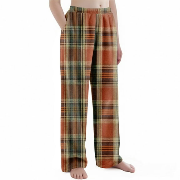 Abcomgle Girls Flannel Pajamas Size 8 Fleece Plaid Christmas Pajamas for Kids Fall Elastic Waist Christmas Pjs for Kids Casual Lounge Pants with Pockets