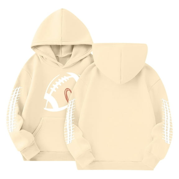Abcomgle Girls Game Day Hoodie Football Graphic Sweatshirts Toddler Long Sleeve Oversized Pullover Casual Cute Fleece Sweaters with Pockets,5-6 Years
