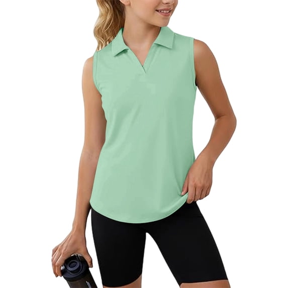Abcomgle Girls Golf Polo Shirts 10-12 Solid V-Neck Sleeveless Girls ...