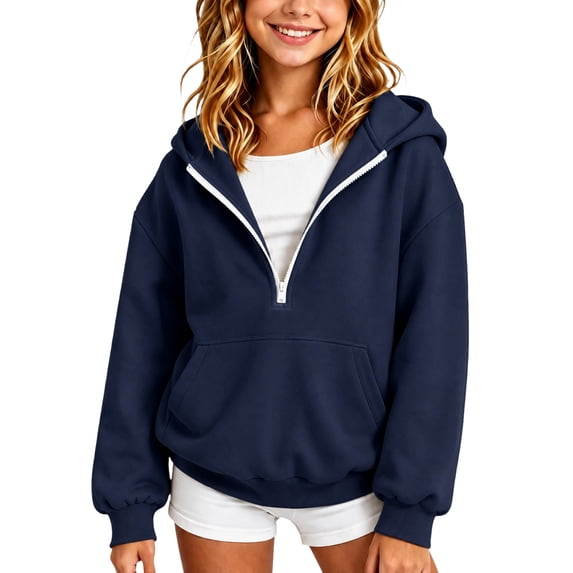 Abcomgle Girls Half Zip Sweatshirt Jacket Oversized Long Sleeve Jacket for Girls Cute Lightweight Fleece Girls Hoodies with Pockets