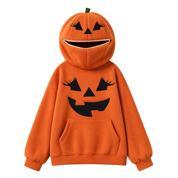 Abcomgle Girls Halloween Hoodie 10-12 3D Pumpkin Head Zip Up Hooded Sweatshirts Cozy Long Sleeve Girls Pullover Sweatshirt with Pocket Winter Sweaters for Girls 10-12