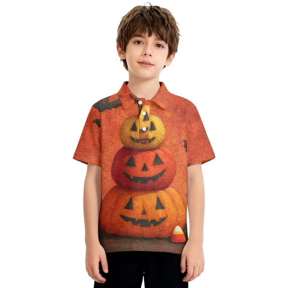 Abcomgle Girls Halloween Polo Shirts 5t Spooky Stacked Pumpkin Graphic Shirts for Kids Button Up Short Sleeve T-Shirts for Kid Girls Fall Funny Cute Top for Girls