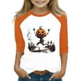 thumbnail image 1 of Abcomgle Girls Halloween Shirts 10-12 Spooky Pumpkin Human Graphic T-Shirts for Girls Crewneck 3/4 Raglan Sleeve Tshirts for Girls Fall Funny Cute Top for Girls,8-9 Years, 1 of 4