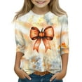 thumbnail image 1 of Abcomgle Girls Halloween Shirts 10-12 Spooky Tie Dye Bownot Tee Shirts for Girls Crewneck 3/4 Sleeve T-Shirts for Kid Girls Fall Funny Scary Tee Top Girls,5-6 Years, 1 of 5