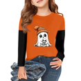 thumbnail image 1 of Abcomgle Girls Halloween Shirts 5t Cute Ghost Skeleton Graphic Tshirts for Kids Crewneck Raglan Long Sleeve Tshirts for Girls Fall Funny Top for Girls, 1 of 7