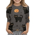 thumbnail image 1 of Abcomgle Girls Halloween Shirts 5t Spooky Black Cat Pumpkin Graphic T Shirts for Girls Crewneck 3/4 Sleeve Tshirts for Kids Fall Funny Holiday Tee Top Girls, 1 of 4