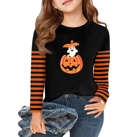 Abcomgle Girls Halloween Shirts 5t Spooky Jack O Lantern Tee Shirts for Girls Crewneck Long Sleeve T-Shirts for Kid Girls Fall Funny Holiday Top for Girls,2-3 Years