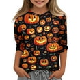 thumbnail image 1 of Abcomgle Girls Halloween Shirts 5t Spooky Pumpkin Face Graphic Tshirts for Girls Crewneck 3/4 Sleeve T-Shirts for Girls Fall Funny Scary Top for Girls,11-12 Years, 1 of 5