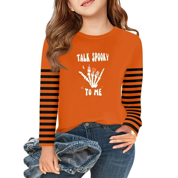 Abcomgle Girls Halloween Shirts 5t Spooky Spooky Skeleton Graphic T Shirts for Girls Crewneck Long Sleeve Tee Shirts for Girls Fall Funny Cute Blouses for Girls,10-11 Years
