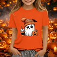 thumbnail image 1 of Abcomgle Girls Halloween Shirts Size 14 Spooky Ghost Drinking Coffee Tshirts for Girls Crewneck Short Sleeve Shirts for Kids Fall Funny Holiday Blouses for Girls, 1 of 8