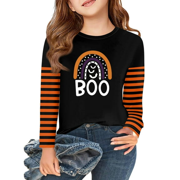Abcomgle Girls Halloween Shirts Size 6 Spooky Ghost Boo Graphic T-Shirts for Kid Girls Crewneck Long Sleeve Tshirts for Kids Fall Funny Holiday Tee Top Girls,6-7 Years