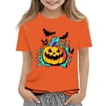 thumbnail image 1 of Abcomgle Girls Halloween Shirts Size 7-8 Spooky Colorful Flame Pumpkin Bat T-Shirts for Kid Girls Crewneck Short Sleeve Shirts for Kids Fall Funny Holiday Top for Girls, 1 of 4