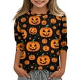 thumbnail image 1 of Abcomgle Girls Halloween T-Shirt Spooky Pumpkin Face Graphic T Shirts for Girls Crewneck 3/4 Sleeve T-Shirts for Girls Fall Funny Scary Tee Top Girls,3-4 Years, 1 of 5