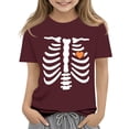 thumbnail image 1 of Abcomgle Girls Halloween T-Shirt Spooky Skeleton T-Shirts for Kid Girls Crewneck Short Sleeve Tshirts for Girls Fall Funny Cute Top for Girls, 1 of 4