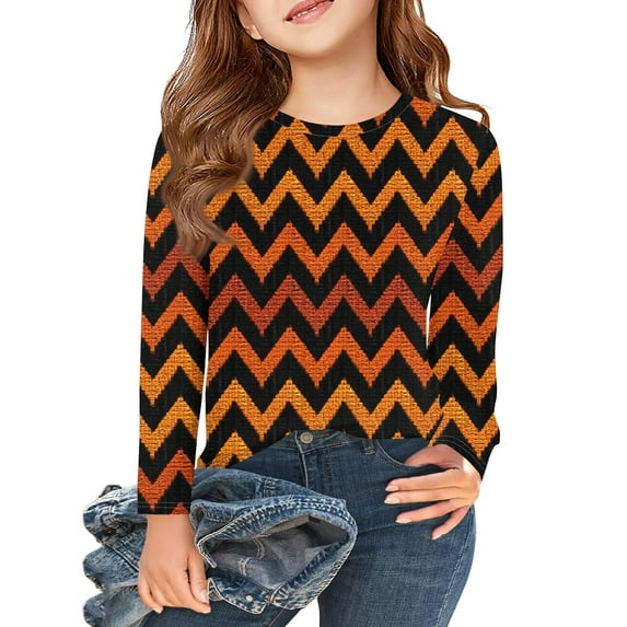 Abcomgle Girls Halloween T-Shirt Spooky Striped Shirts for Kids Crewneck Long Sleeve Tshirts for Kids Fall Funny Cute Tee Top Girls,3-4 Years