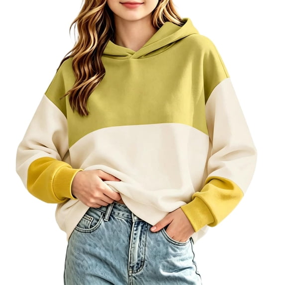 Abcomgle Girls Hoodies Long Sleeve Colorblock Patchwork Girls Sweatshirt Crewneck Y2k Top Winter Casual Hooded Girl Clothes with Pocket