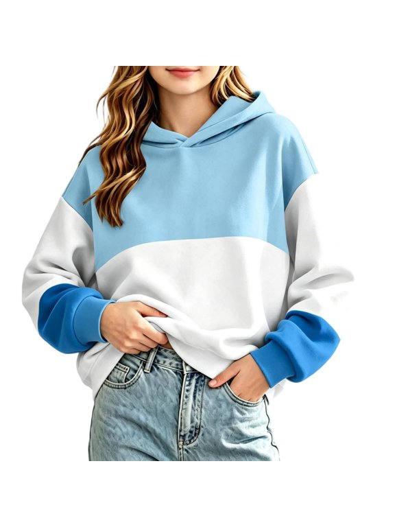 Girls Hoodies Size 7-8 Crewneck Colorblock Patchwork Sweatshirts for Girls Casual Long Sleeve Top Fall Y2k Aesthetic Girls Sweatshirt