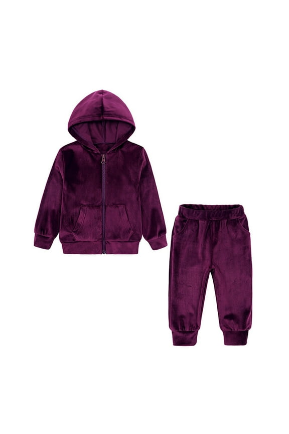 Girls Jogger Set 7-16 Velour Full Zip Long Sleeve Sweatshirts and Fuzzy Jogger Winter Girls Tracksuit,7-8 Years Purple