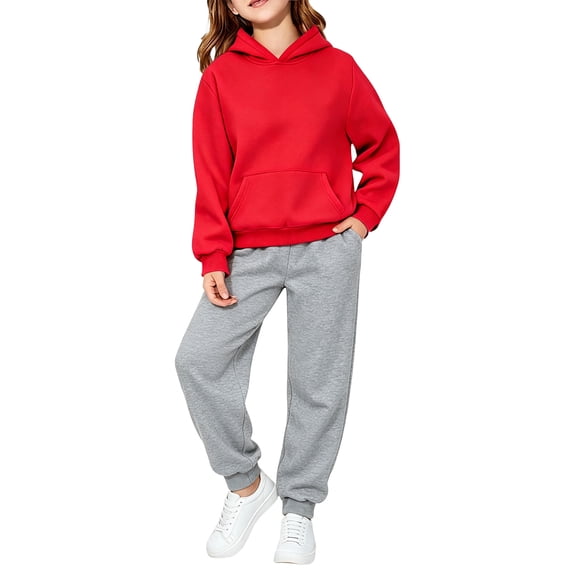 Abcomgle Girls Jogger Set Size 10-12 Oversized Hooded Long Sleeve Jackets and Gray Athletic Sports Pants for Girls Winter Boys 2 Piece Outfits