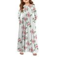 thumbnail image 1 of Abcomgle Girls Long Dress Kids Casual A-Line Long Sleeve Girls Long Dresses Vintage Floral Print Crew Neck Sundresses Swing Dresses with Pockets,Green, 1 of 5