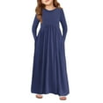 thumbnail image 1 of Abcomgle Girls Long Dress Size 14-16 Casual A-Line Long Sleeve Maxi Dress Solid Color Crew Neck Sundresses Swing Dresses with Pockets,Blue, 1 of 5
