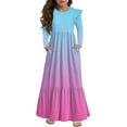 thumbnail image 1 of Abcomgle Girls Long Dresses 10-12 Casual A-Line Ruffle Long Sleeve Girls Long Dresses Gradient Crew Neck Sundresses Tiered Beach Dresses with Pockets,Watermelon Red, 1 of 5