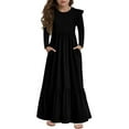 thumbnail image 1 of Abcomgle Girls Long Dresses 10-12 Casual A-Line Ruffle Long Sleeve Girls Long Dresses Solid Color Crew Neck Sundresses Flowy Tiered Dresses with Pockets,Black, 1 of 5