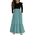 thumbnail image 1 of Abcomgle Girls Dresses Size 10-12 Casual Patchwork Ruffle Long Sleeve Maxi Dress Plaid Crew Neck Sundresses Tiered Loose Dresses with Pockets,5-6 Years Light Blue, 1 of 3