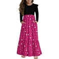 thumbnail image 1 of Abcomgle Girls Long Dresses 10-12 Casual Patchwork Ruffle Long Sleeve Girls Long Dresses Polka Dot Crew Neck Sundresses Summer Tiered Dresses with Pockets,11-12 Years Hot Pink, 1 of 5