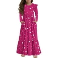 thumbnail image 1 of Abcomgle Girls Long Dresses Size 14-16 Casual A-Line Ruffle Long Sleeve Maxi Dress Polka Dot Crew Neck Sundresses Flowy Tiered Dresses with Pockets,Hot Pink, 1 of 5