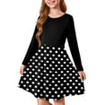 thumbnail image 1 of Abcomgle Girls Long Sleeve Dresses 10-12 Casual A-Line Fall Girls T-Shirt Dresses Polka Dot Crew Neck Girls Skater Dress Beach Swing Dresses for 4-14t Kids 5-6 Years,Black, 1 of 5