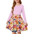 thumbnail image 1 of Abcomgle Long Sleeve Dress for Girls 10-12 Casual A-Line Fall Girls T-Shirt Dresses Daisy Floral Print Crew Neck Girls Skater Dress Swing Flare Dresses for 4-14t Kids 9-10 Years,Pink, 1 of 5