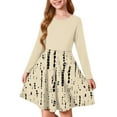 thumbnail image 1 of Abcomgle Girls Long Sleeve Dresses 7-16 A-Line Fall Tshirt Dress Striped Crew Neck Girls Skater Dress Swing Flare Dresses for 4-14t Kids 11-12 Years,Beige, 1 of 5
