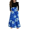 thumbnail image 1 of Abcomgle Girls Long Sleeve Dresses 7-8 Casual Patchwork Ruffle Sleeve Maxi Dress Vintage Floral Print Crew Neck Sundresses Tiered Dresses with Pockets,5-6 Years Royal Blue, 1 of 3